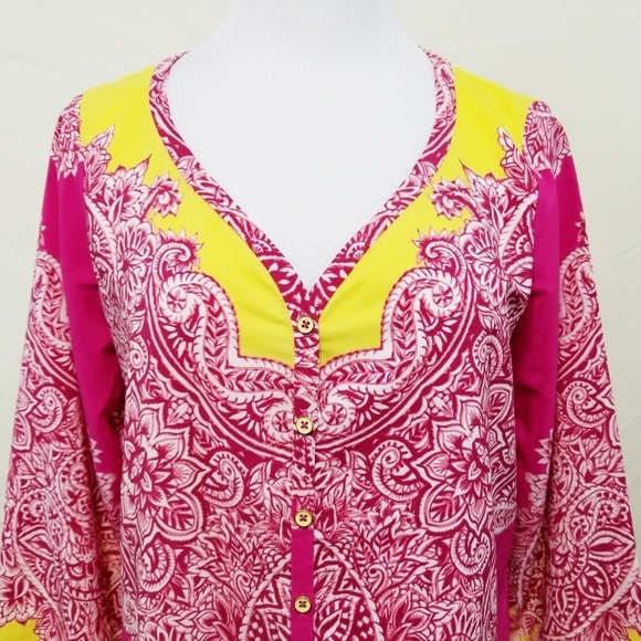 Yoana Baraschi tunic top pink yellow boho mandala - Picture 2 of 5